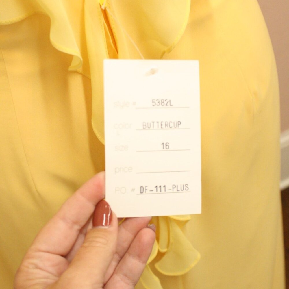 Long Yellow Chiffon Bridesmaid Dress with Ruffles and low back Size 16 - Picture 7 of 9